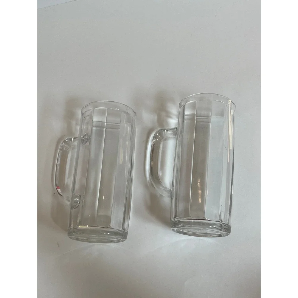 Vintage Set of Paul Sebastian Glass Beer Mugs Made in France Clear Paneled Heavy